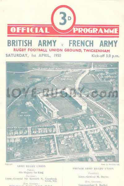 1950 Army (UK) v Army (Fr)  Rugby Programme